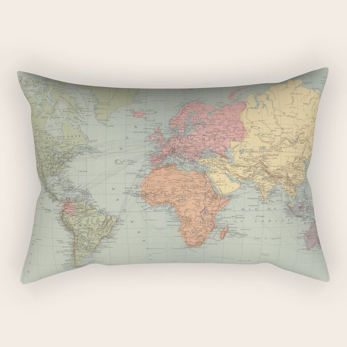 Vintage Map of The World (1889) Rectangular Pillow Gallery Image 2