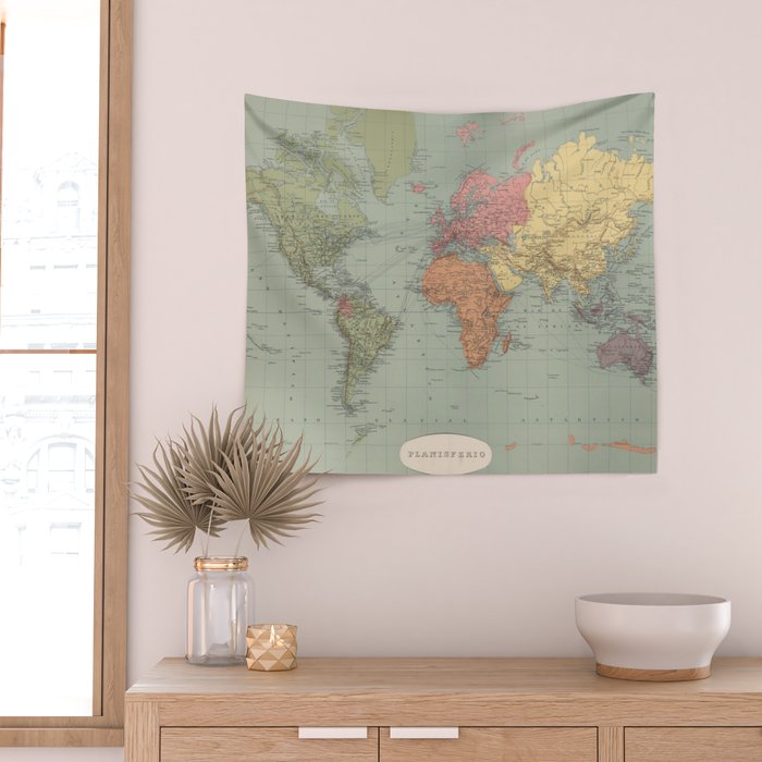 Vintage Map of The World (1889) Wall Tapestry Gallery Image 2