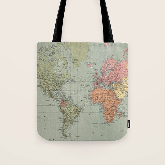 Vintage Map of The World (1889) Tote Bag Gallery Image 1