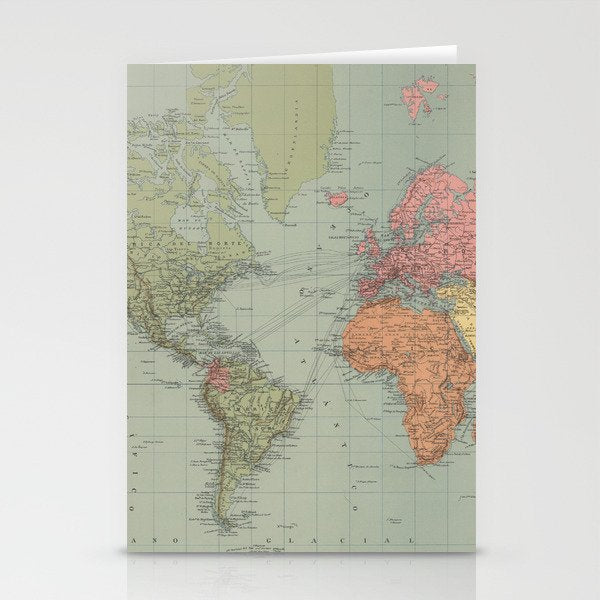 Vintage Map of The World (1889) Stationery Card Gallery Image 1