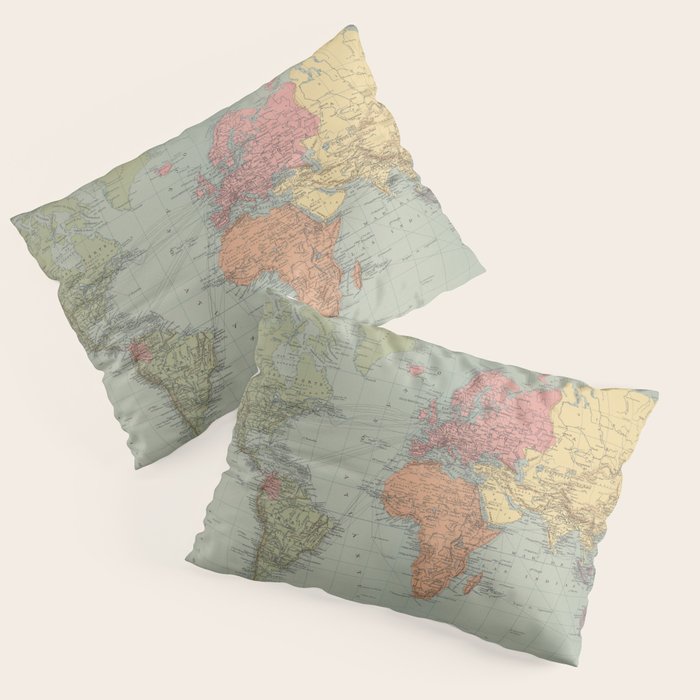 Vintage Map of The World (1889) Pillow Sham Gallery Image 1