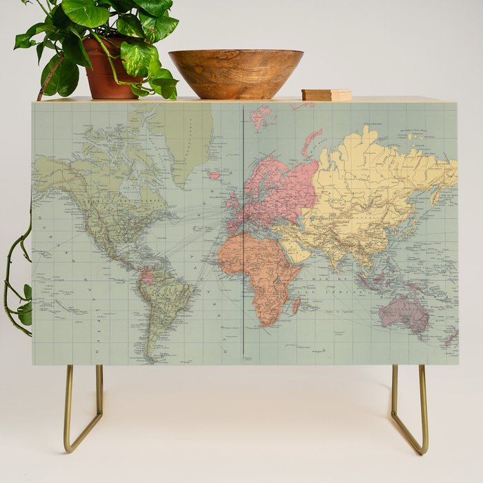 Vintage Map of The World (1889) Credenza Gallery Image 1