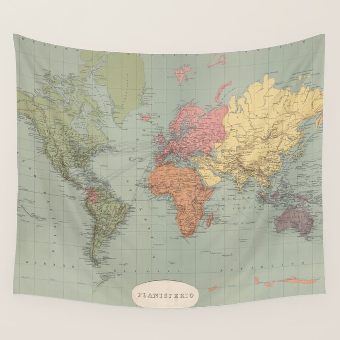 Vintage Map of The World (1889) Wall Tapestry Gallery Image 4