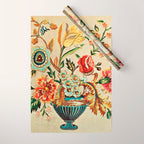 Crewel Still Life Antique Elizabethan Vector Painting Wrapping Paper Gallery Image 1
