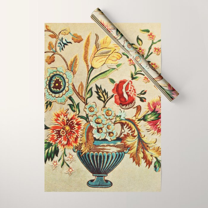 Crewel Still Life Antique Elizabethan Vector Painting Wrapping Paper Gallery Image 1