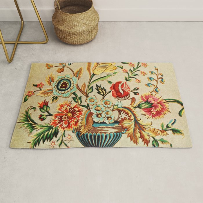 Crewel Still Life Antique Elizabethan Vector Painting Rug Gallery Image 1
