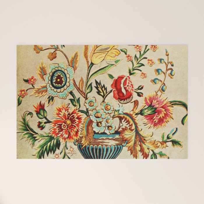 Crewel Still Life Antique Elizabethan Vector Painting Welcome Mat Gallery Image 1