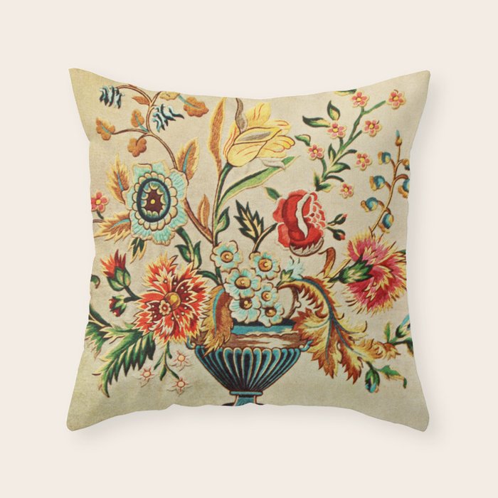 Crewel Still Life Antique Elizabethan Vector Painting Throw Pillow Gallery Image 1