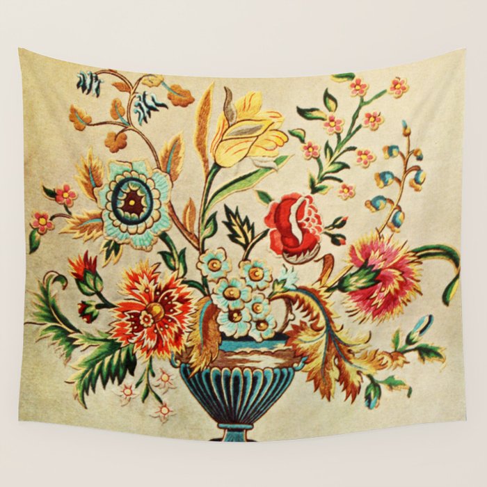 Crewel Still Life Antique Elizabethan Vector Painting Wall Tapestry Gallery Image 4