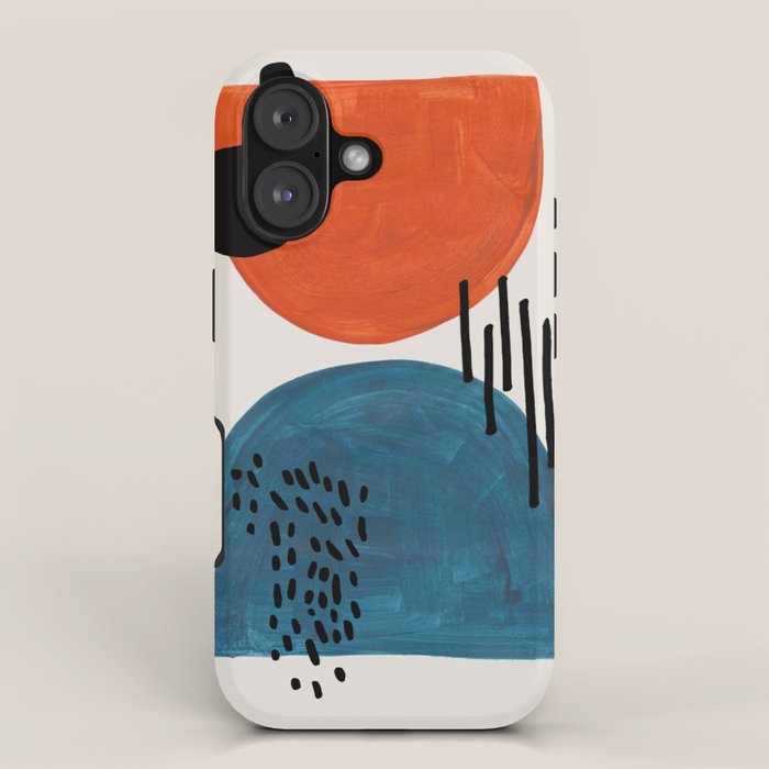Burnt Orange Jewel Teal Blue Mid Century Modern Funky Colorful Shapes Patterns by Ejaaz Haniff iPhone Case Gallery Image 1