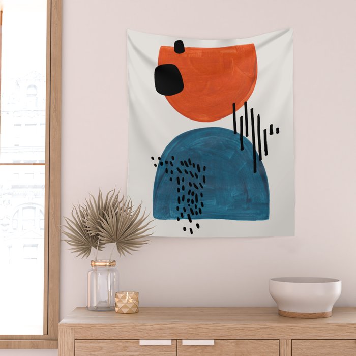 Burnt Orange Jewel Teal Blue Mid Century Modern Funky Colorful Shapes Patterns by Ejaaz Haniff Wall Tapestry Gallery Image 2