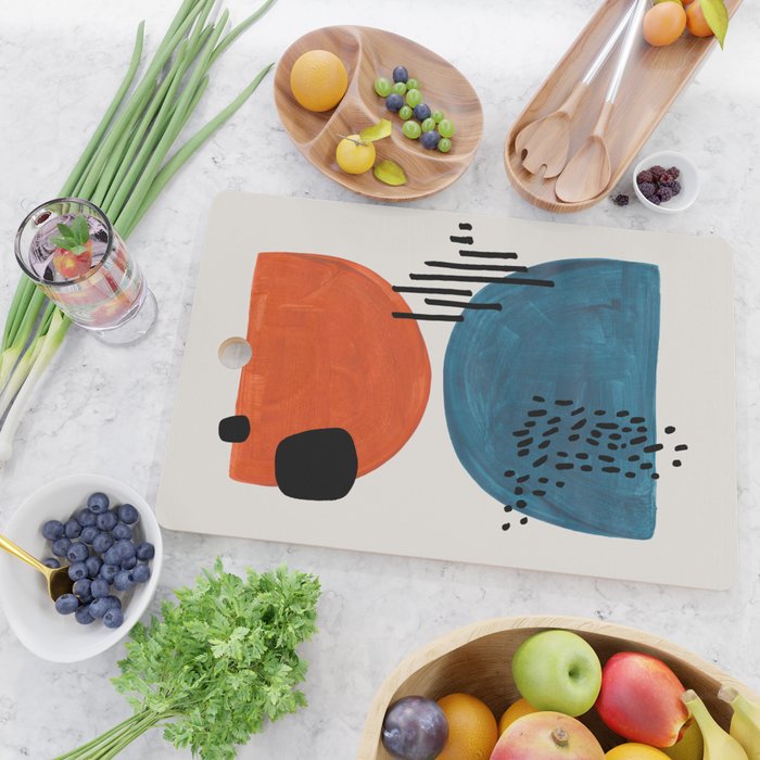 Burnt Orange Jewel Teal Blue Mid Century Modern Funky Colorful Shapes Patterns by Ejaaz Haniff Cutting Board Gallery Image 2