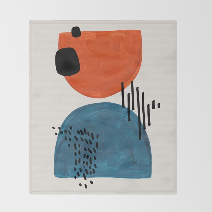 Burnt Orange Jewel Teal Blue Mid Century Modern Funky Colorful Shapes Patterns by Ejaaz Haniff Throw Blanket Gallery Image 2