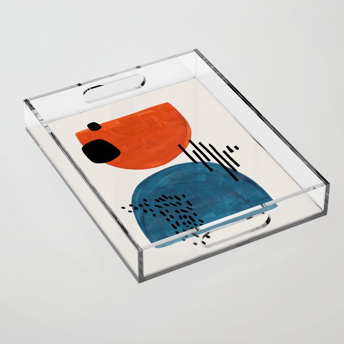 Burnt Orange Jewel Teal Blue Mid Century Modern Funky Colorful Shapes Patterns by Ejaaz Haniff Acrylic Tray Gallery Image 1