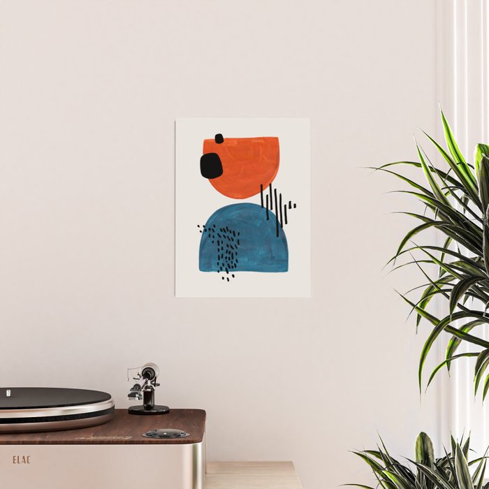 Burnt Orange Jewel Teal Blue Mid Century Modern Funky Colorful Shapes Patterns by Ejaaz Haniff Poster Gallery Image 2