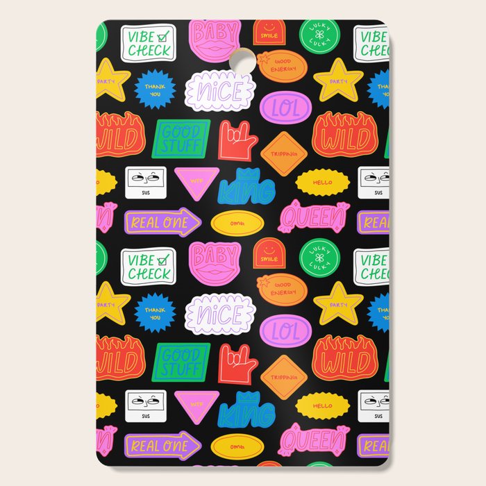 Funny retro sticker quote cartoon pattern Cutting Board Gallery Image 1
