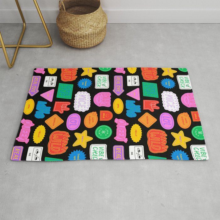 Funny retro sticker quote cartoon pattern Rug Gallery Image 1