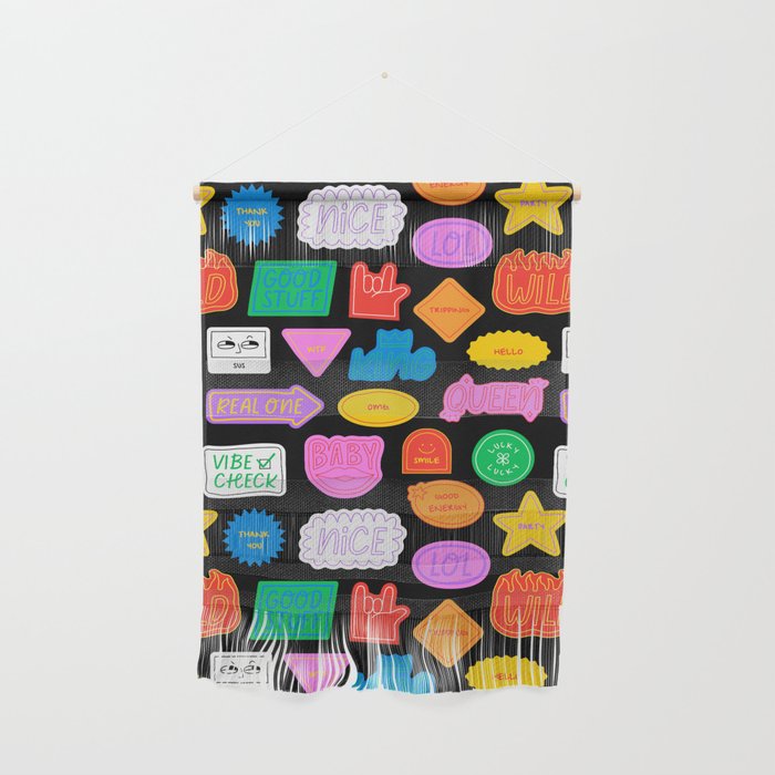 Funny retro sticker quote cartoon pattern Wall Hanging Gallery Image 1