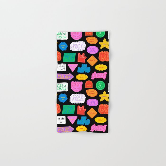 Funny retro sticker quote cartoon pattern Bath Towel Gallery Image 1