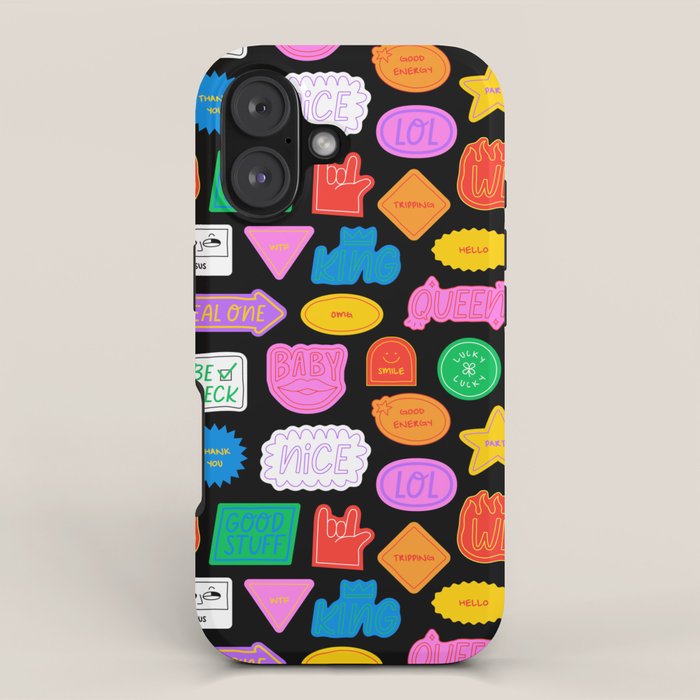 Funny retro sticker quote cartoon pattern iPhone Case Gallery Image 1