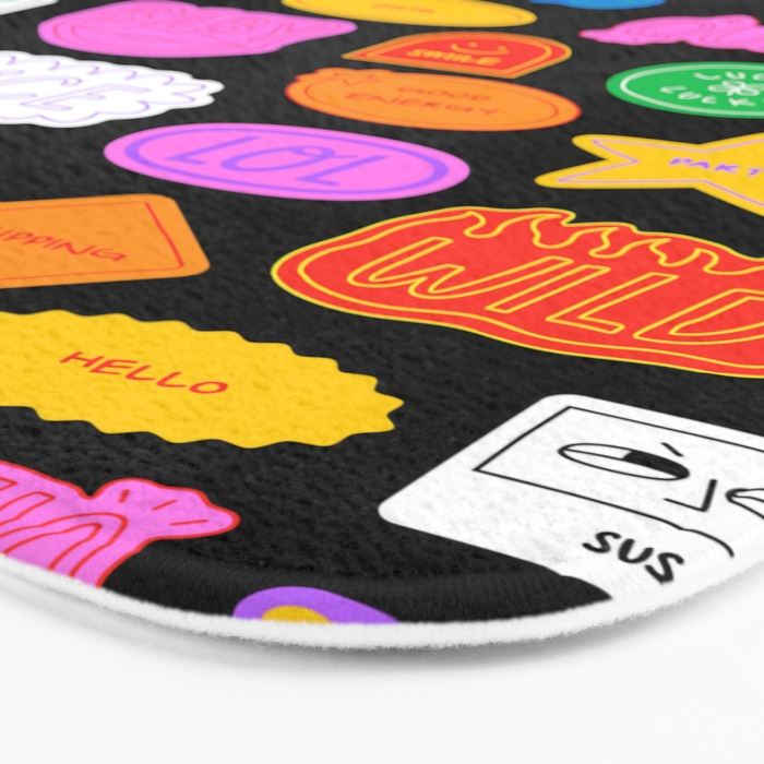 Funny retro sticker quote cartoon pattern Bath Mat Gallery Image 3