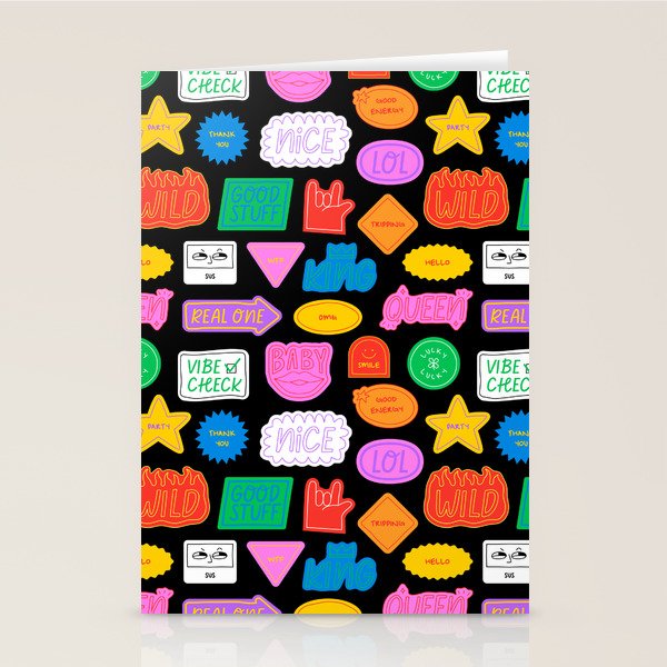 Funny retro sticker quote cartoon pattern Stationery Card Gallery Image 2