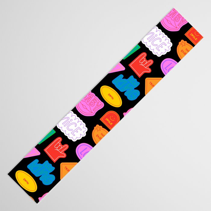 Funny retro sticker quote cartoon pattern Table Runner Gallery Image 3