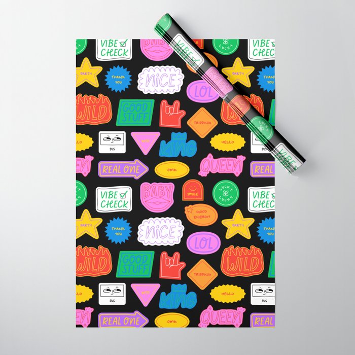 Funny retro sticker quote cartoon pattern Wrapping Paper Gallery Image 1