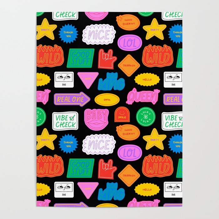 Funny retro sticker quote cartoon pattern Poster Gallery Image 1