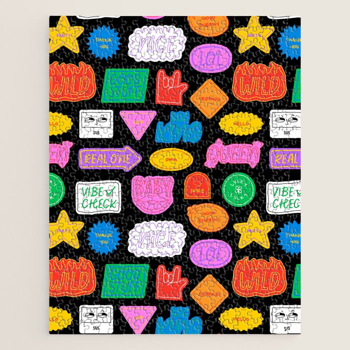 Funny retro sticker quote cartoon pattern Jigsaw Puzzle Gallery Image 1