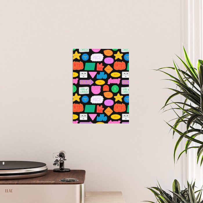 Funny retro sticker quote cartoon pattern Poster Gallery Image 2