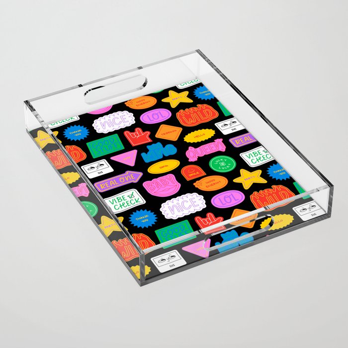 Funny retro sticker quote cartoon pattern Acrylic Tray Gallery Image 1