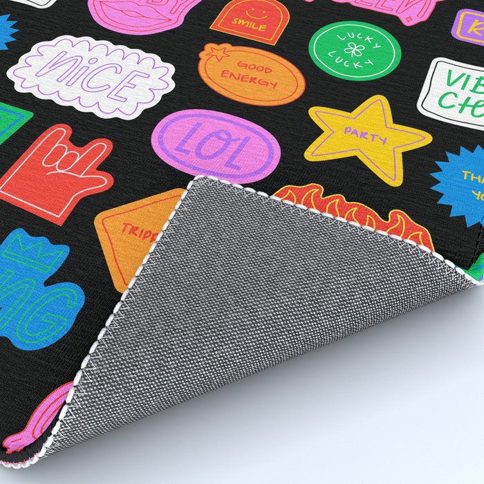 Funny retro sticker quote cartoon pattern Rug Gallery Image 4