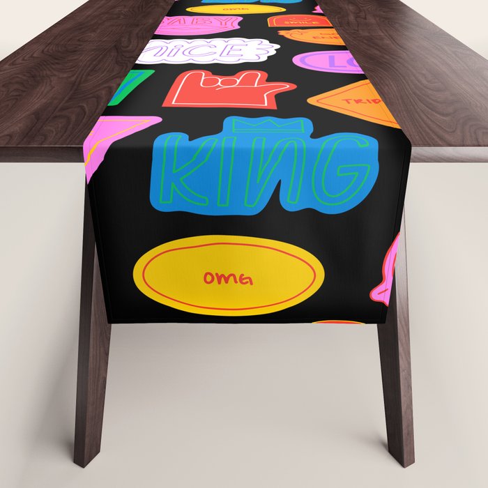 Funny retro sticker quote cartoon pattern Table Runner Gallery Image 1