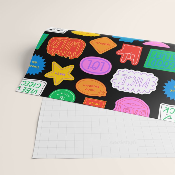 Funny retro sticker quote cartoon pattern Wrapping Paper Gallery Image 2