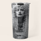 Goldilocks and the three makeup artists female fashion & glamour beautiful blond curls black and white photography - photograph - photographs Travel Mug Gallery Image 1