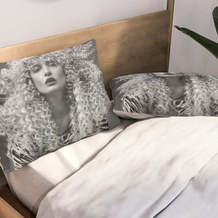 Goldilocks and the three makeup artists female fashion & glamour beautiful blond curls black and white photography - photograph - photographs Pillow Sham Gallery Image 2