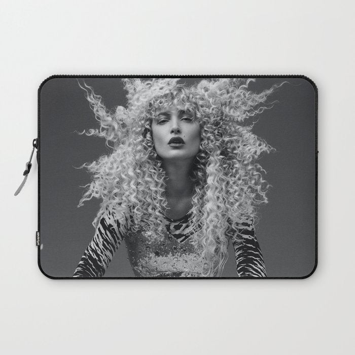 Goldilocks and the three makeup artists female fashion & glamour beautiful blond curls black and white photography - photograph - photographs Laptop Sleeve Gallery Image 1