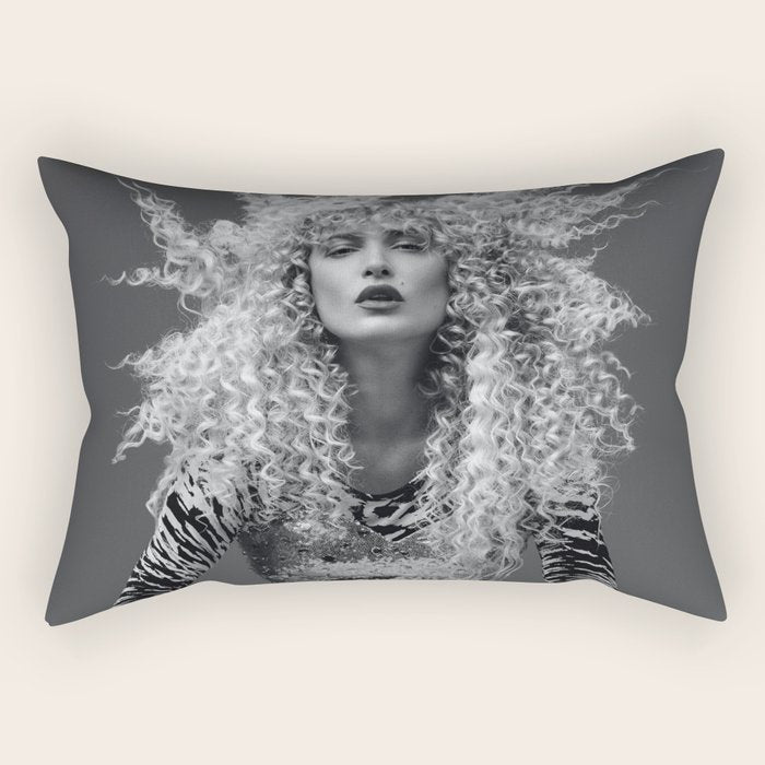 Goldilocks and the three makeup artists female fashion & glamour beautiful blond curls black and white photography - photograph - photographs Rectangular Pillow Gallery Image 1