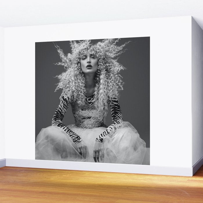 Goldilocks and the three makeup artists female fashion & glamour beautiful blond curls black and white photography - photograph - photographs Wall Mural Gallery Image 2