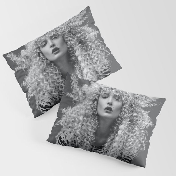 Goldilocks and the three makeup artists female fashion & glamour beautiful blond curls black and white photography - photograph - photographs Pillow Sham Gallery Image 3