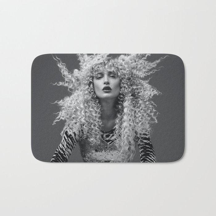 Goldilocks and the three makeup artists female fashion & glamour beautiful blond curls black and white photography - photograph - photographs Bath Mat Gallery Image 1
