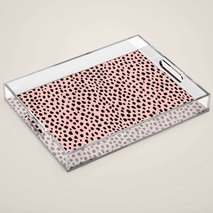 Pink and Black Dalmatian Spots (black/pink) Acrylic Tray Gallery Image 1