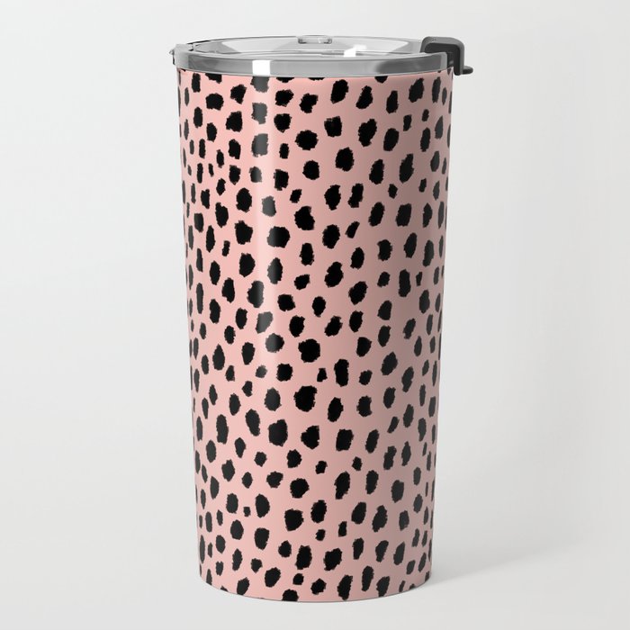 Pink and Black Dalmatian Spots (black/pink) Travel Mug Gallery Image 2