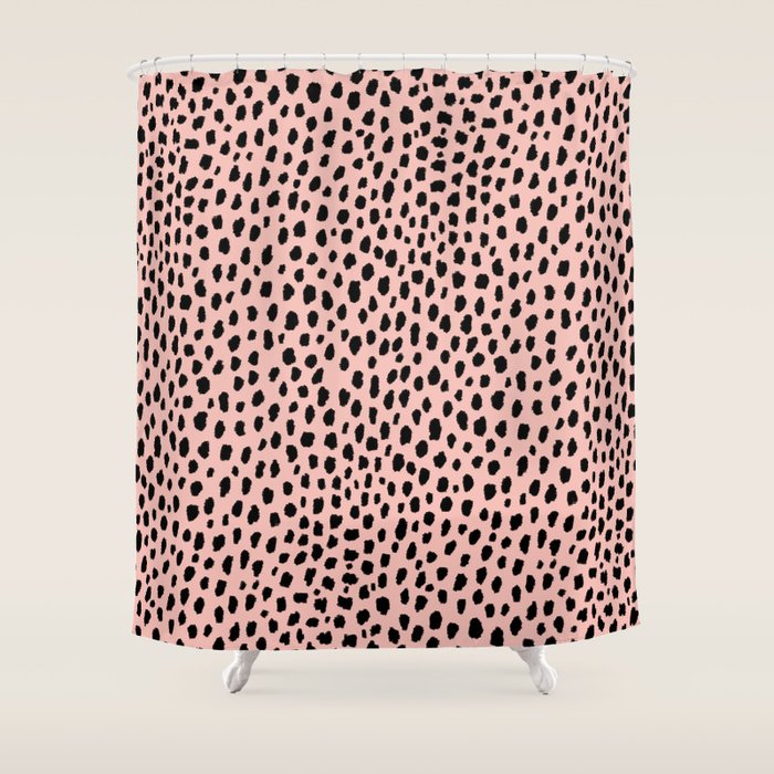 Pink and Black Dalmatian Spots (black/pink) Shower Curtain Gallery Image 1