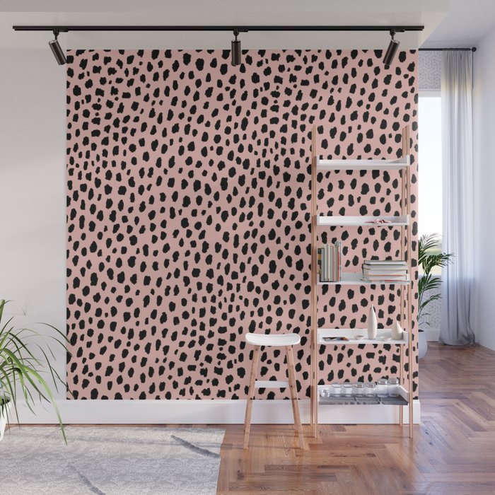 Pink and Black Dalmatian Spots (black/pink) Wall Mural Gallery Image 1