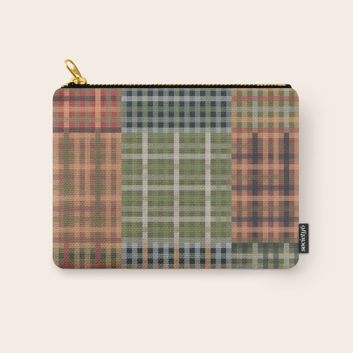 Cozy Gingham Patchwork Autumn Winter Pattern Carry All Pouch Gallery Image 1