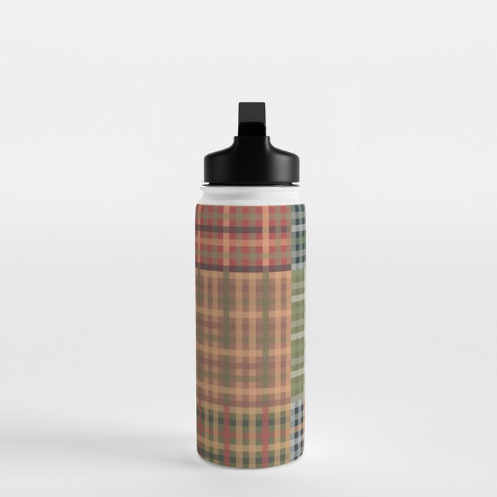 Cozy Gingham Patchwork Autumn Winter Pattern Water Bottle Gallery Image 3