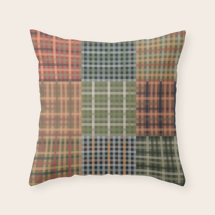 Cozy Gingham Patchwork Autumn Winter Pattern Throw Pillow Gallery Image 6