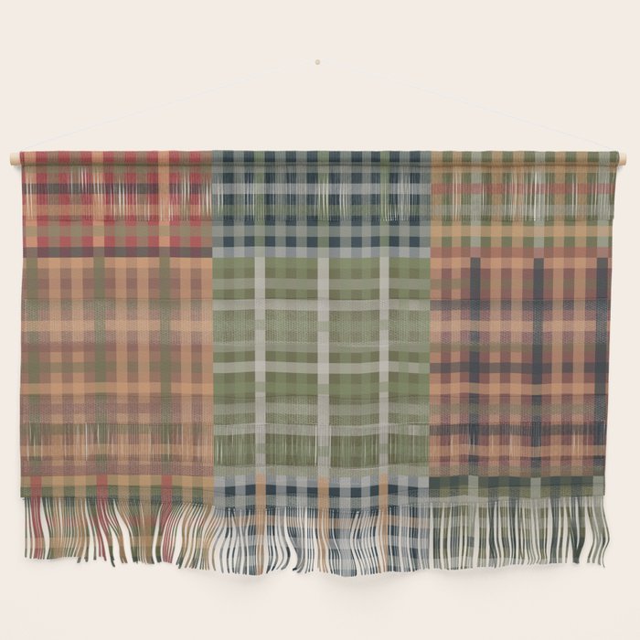 Cozy Gingham Patchwork Autumn Winter Pattern Wall Hanging Gallery Image 1